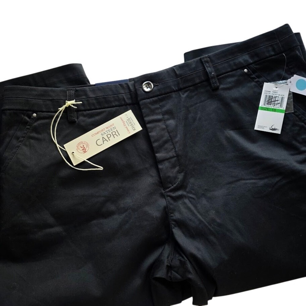 Khakis & Co Sateen‎ Capri Pants Womens 18 Black Comfort Waist Cropped Khakis